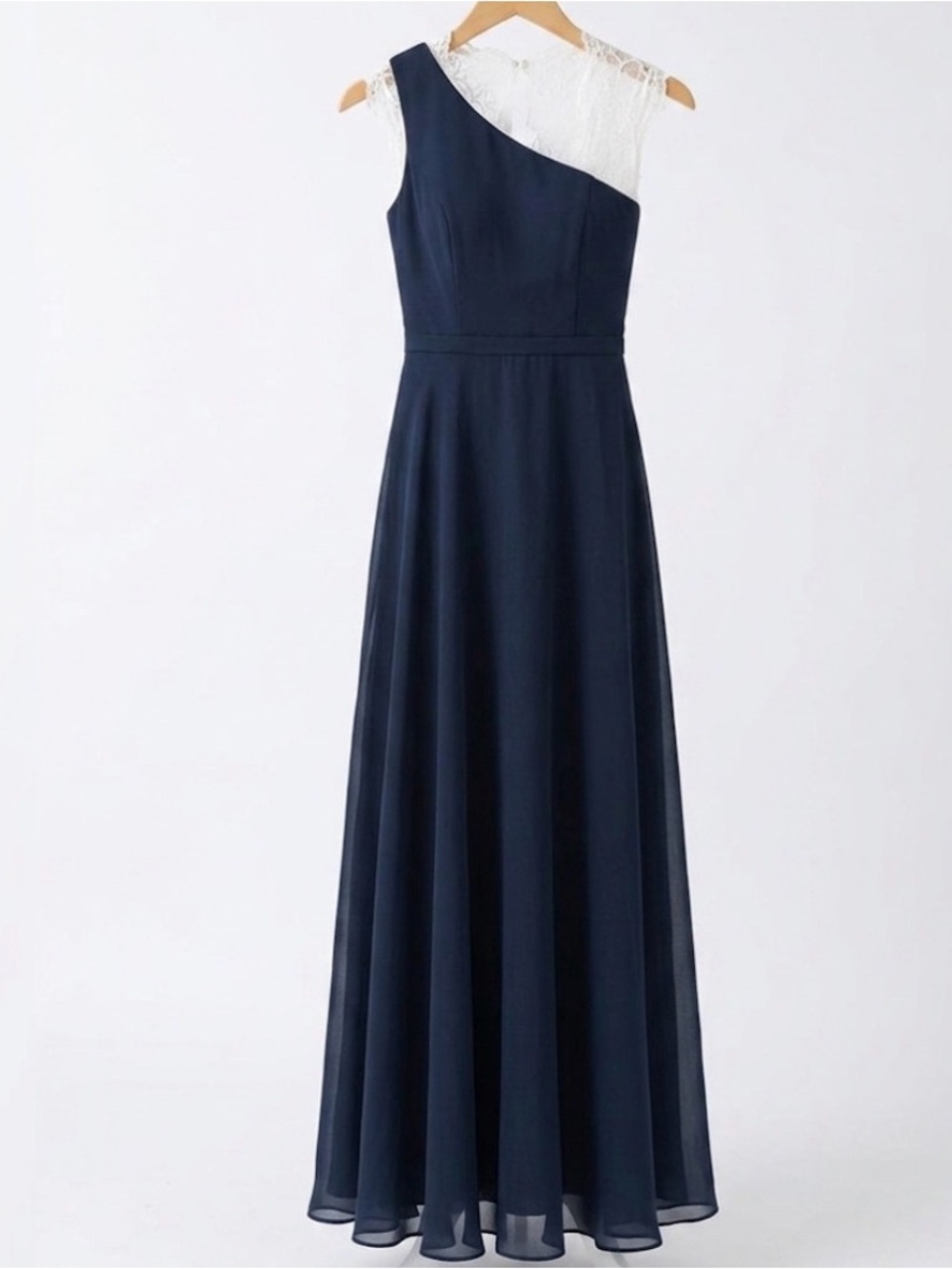 Pomuyoo One Shoulder Pleated Formal dress with Slit Navy Blue